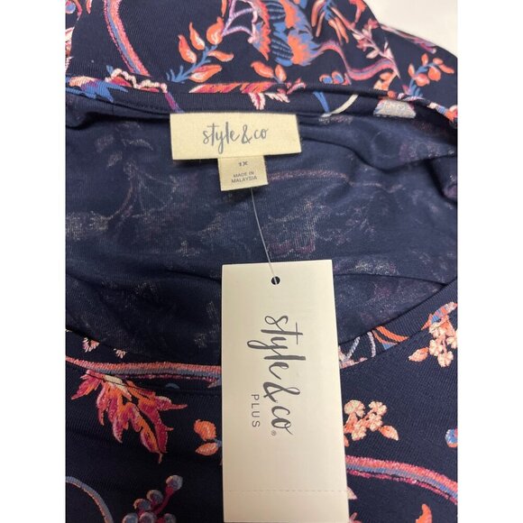 NEW! Style & CO Women's Flip Flop Blue Floral Cold Shoulder Dress Size 1X - Picture 9 of 11